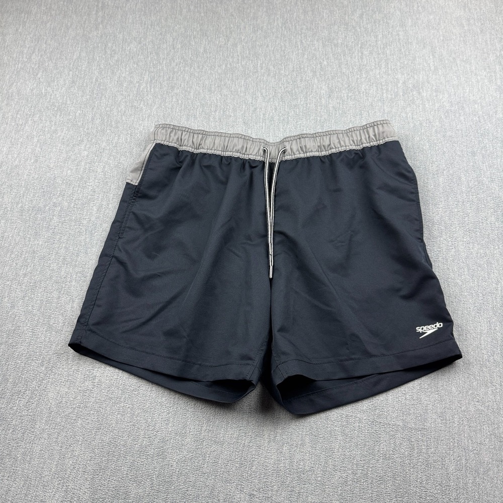Speedo Shorts Mens Large Black Swim Trunks 5" Drawstring Pockets Beach Surfing
